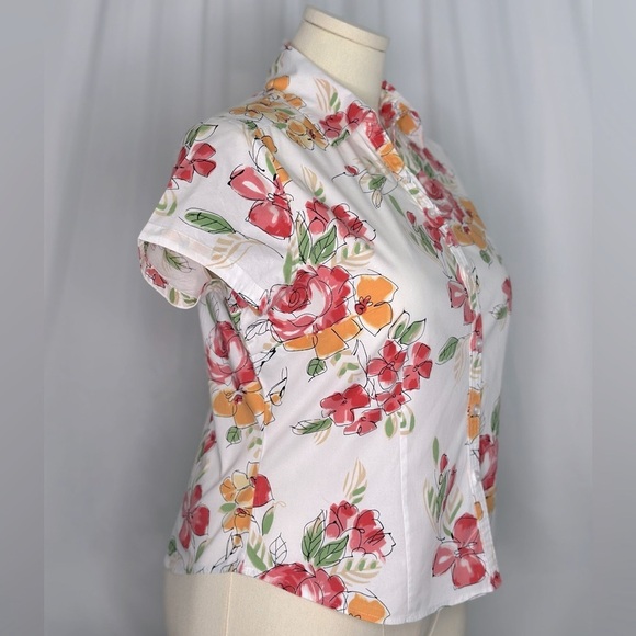 Karen Scott White Pink Short Sleeve Button Down Shirt (831) - Picture 3 of 10